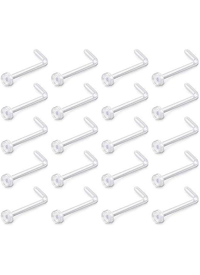 Generic - Clear Nose Ring Retainer  L Shape Nose Rings Studs Piercing Jewelry Flat Top - Image 1