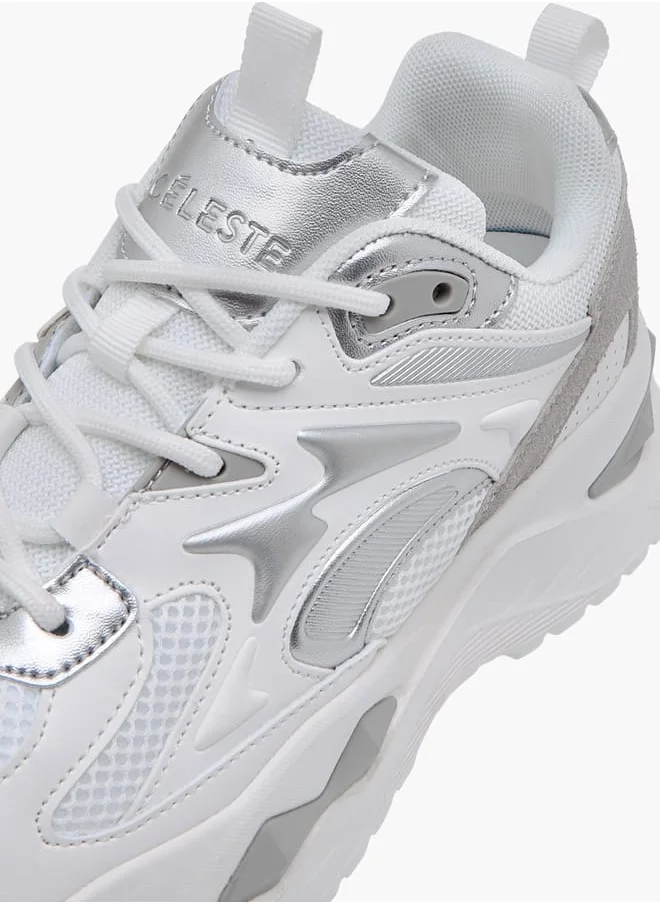 Celeste Women's Panelled Sneakers with Lace-Up Closure