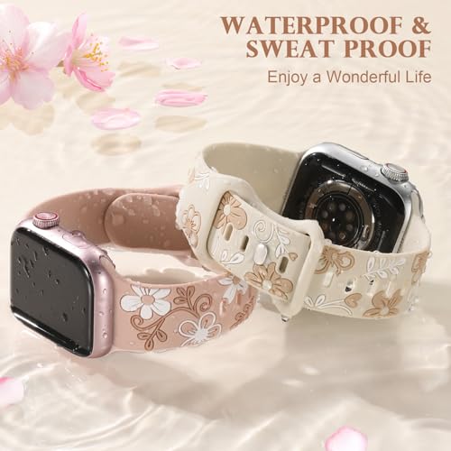 Witzon Floral Band Compatible with Apple Watch Bands For Women 41mm 40mm 38mm 42mm 44mm 45mm 46mm 49mm, Engraved Cute Flower Soft Silicone Strap for iWatch Series 11 10 9 8 7 6 5 4 3 2 1 SE Ultra - Image 4