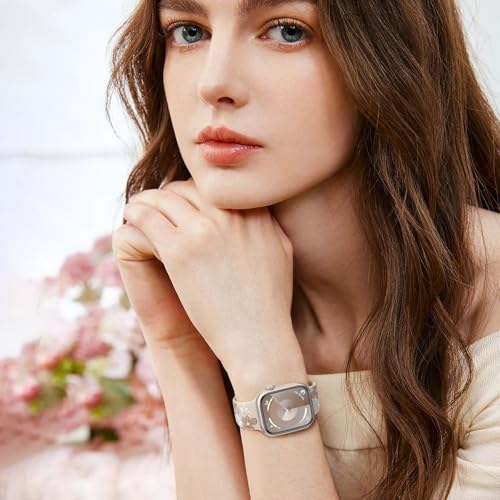 Witzon Floral Band Compatible with Apple Watch Bands For Women 41mm 40mm 38mm 42mm 44mm 45mm 46mm 49mm, Engraved Cute Flower Soft Silicone Strap for iWatch Series 11 10 9 8 7 6 5 4 3 2 1 SE Ultra - Image 5