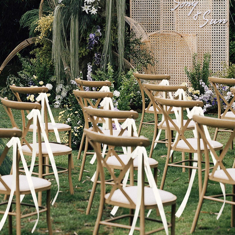Ansberta 24 Pcs Large Wedding Ivory Ribbon Bows for Wedding Chairs Decorative Ribbon Sashes for Pew Back Elegant Ceremony Ribbons for Bridal Shower Banquet Marriage Ceremony - Image 3