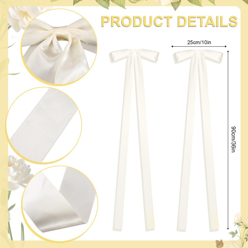 Ansberta 24 Pcs Large Wedding Ivory Ribbon Bows for Wedding Chairs Decorative Ribbon Sashes for Pew Back Elegant Ceremony Ribbons for Bridal Shower Banquet Marriage Ceremony - Image 2