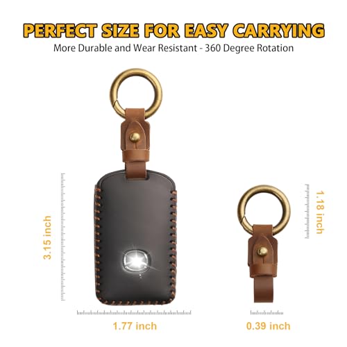 FT FUNTOR for Mazda Key Fob Cover,Leather Key Cover with 4 Buttons,Compatible with Mazda 3/6/3 Hatchback/CX-5/CX-6/CX-9/CX30/CX-50/CX-70/CX-90 with Keychain (Black-Brown Line) - Image 2