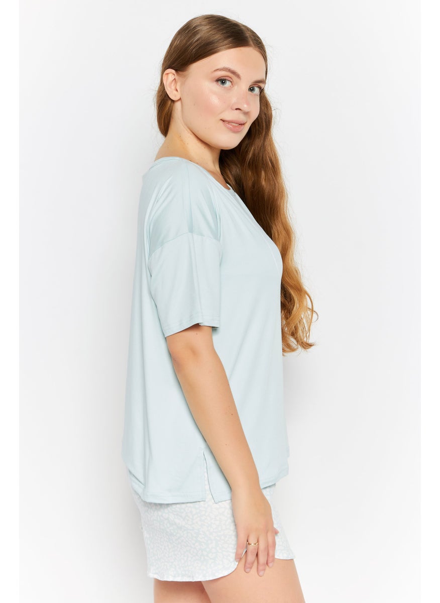 Rae Dunn - Women 2 Piece Pajama Top And Bottom Set, Mint Blue - Image 1