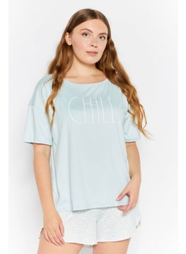 Women 2 Piece Pajama Top And Bottom Set, Mint Blue