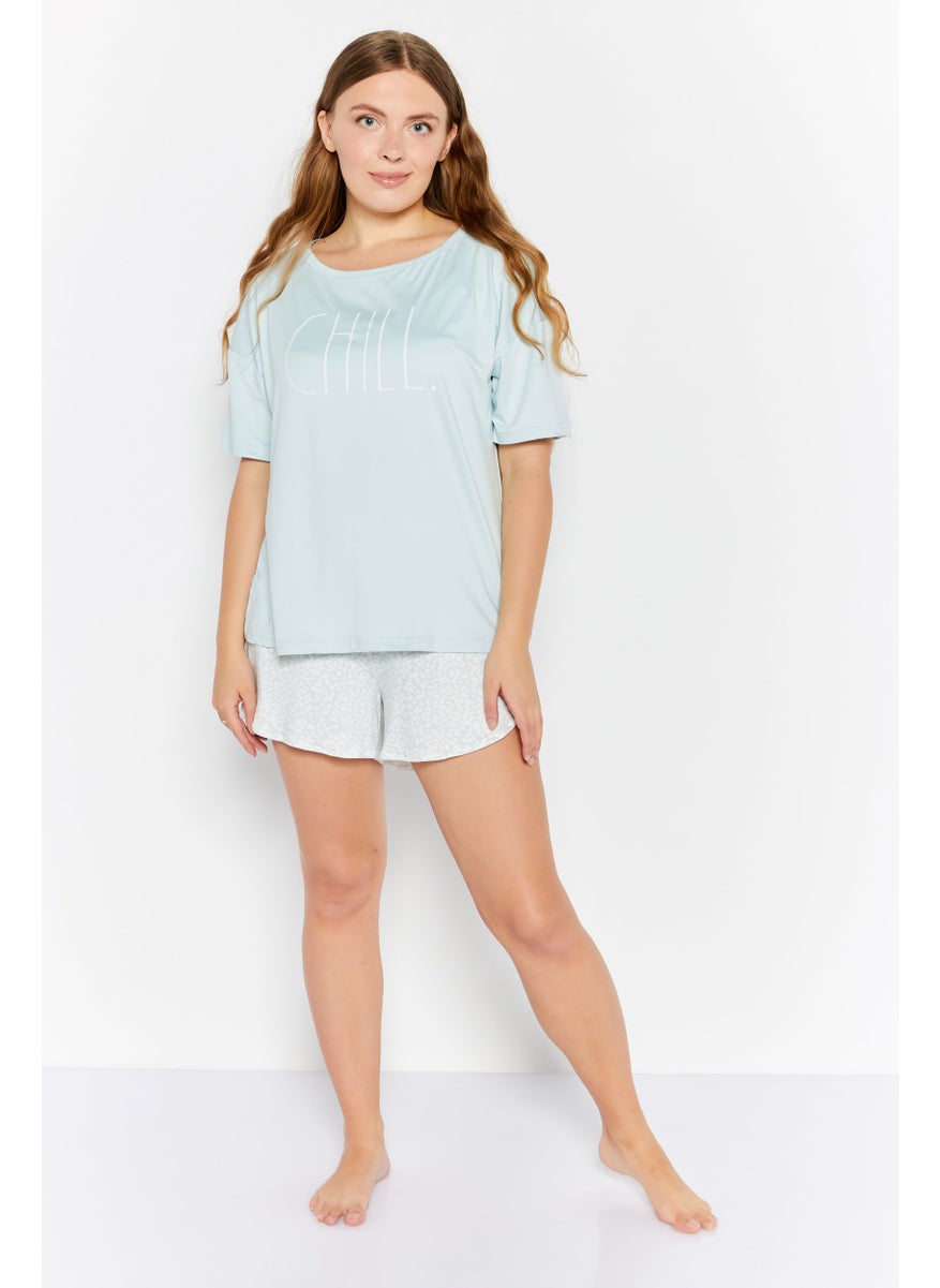 Rae Dunn - Women 2 Piece Pajama Top And Bottom Set, Mint Blue - Image 1