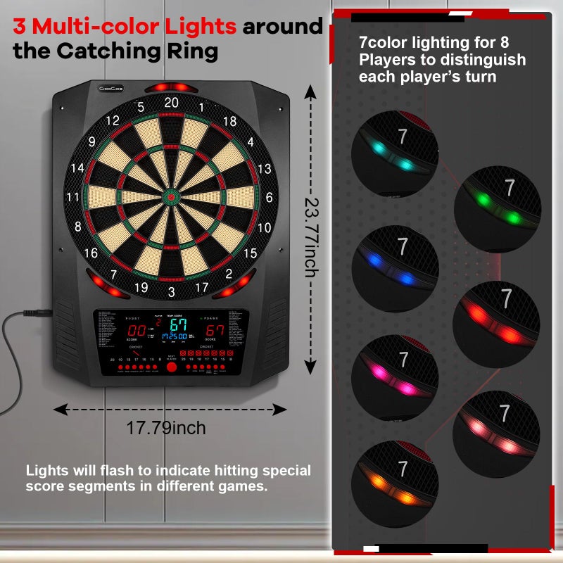 Goocoz Electronic Dartboard, Electric Soft Tip Dart Boards for Adults with Heckler and Lights Effects, Digital Dart Boards with 6 Darts, 100 Soft Tips - Image 5