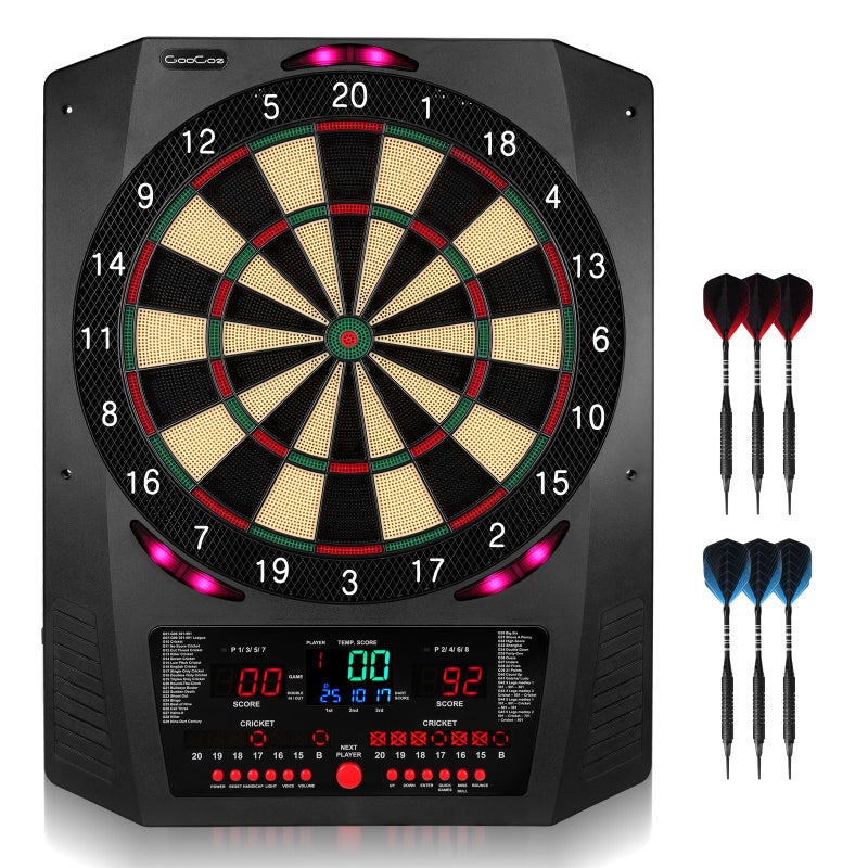 Goocoz Electronic Dartboard, Electric Soft Tip Dart Boards for Adults with Heckler and Lights Effects, Digital Dart Boards with 6 Darts, 100 Soft Tips - Image 1