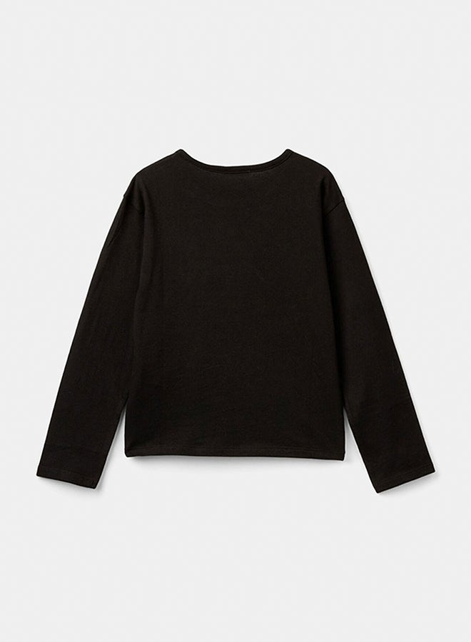 بينيتون تي شيرت بنات من القطن العضوي الدافئ مع الترتر - Image 2