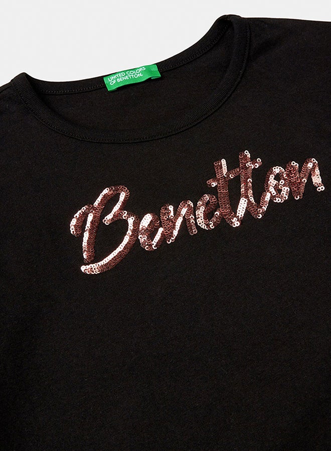 بينيتون تي شيرت بنات من القطن العضوي الدافئ مع الترتر - Image 3