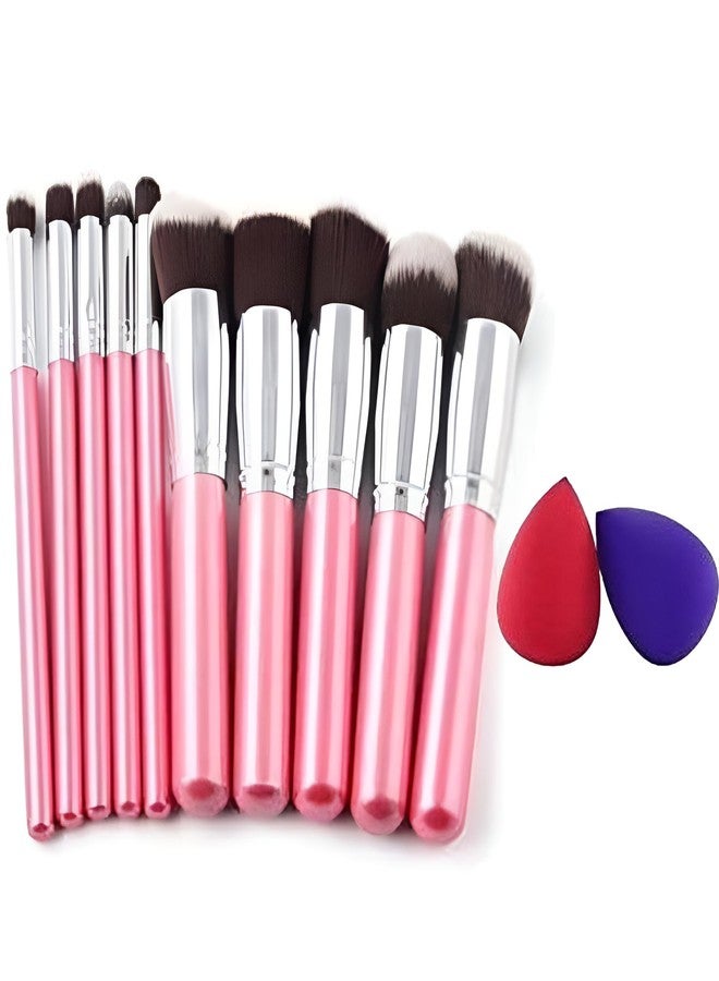 AVTY Professional Makeup Brush Set with Makeup Sponge - 10pcs Brushes + 2pc Sponge - Perfect for Foundation, Eyeliner & Eyeshadow Application - Image 1