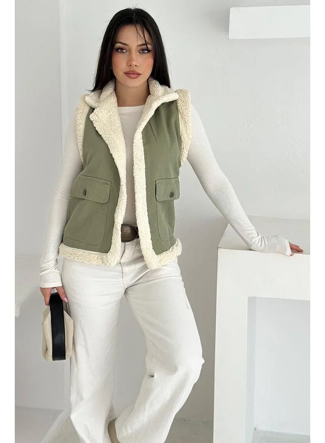 Noa Noa Women's Pocketed Vest with Plush Trim – Contrasting & Winter Style