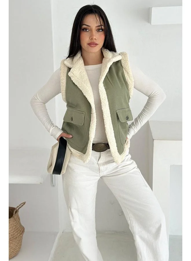 Noa Noa Women's Pocketed Vest with Plush Trim – Contrasting & Winter Style
