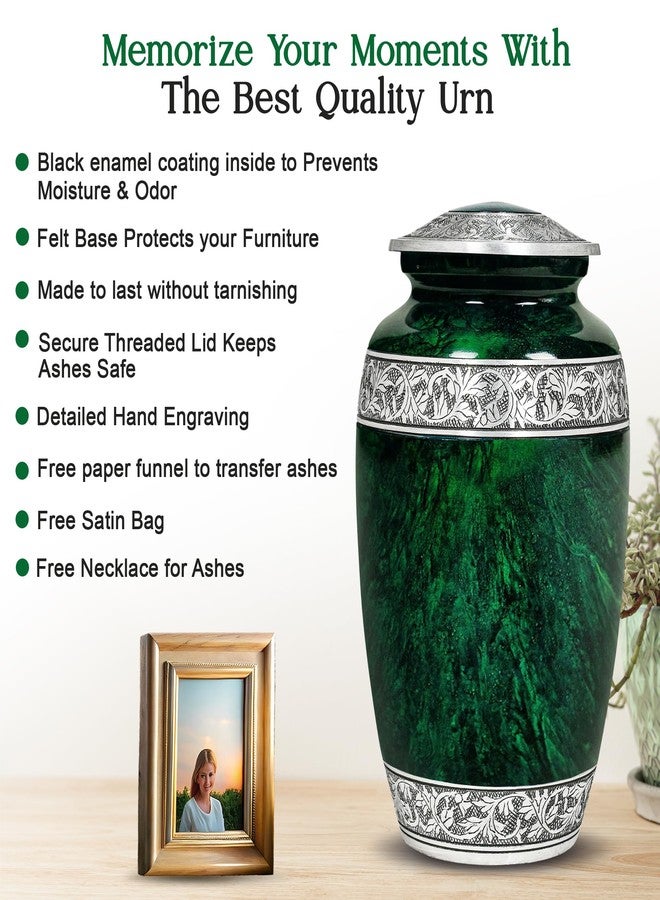 LIFAG Green Urn for Ashes Adult Male & Female with Velvet Bag & Customizable Medallion | Large Cremation Urns for Human Ashes Adult Man, 220lbs (Green, Large, Marble Finish) - Image 4