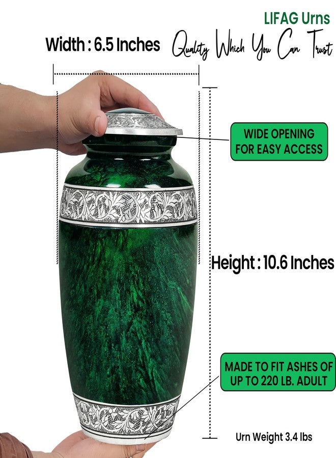 LIFAG Green Urn for Ashes Adult Male & Female with Velvet Bag & Customizable Medallion | Large Cremation Urns for Human Ashes Adult Man, 220lbs (Green, Large, Marble Finish) - Image 3
