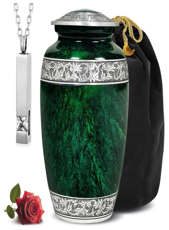 LIFAG Green Urn for Ashes Adult Male & Female with Velvet Bag & Customizable Medallion | Large Cremation Urns for Human Ashes Adult Man, 220lbs (Green, Large, Marble Finish) - Image 1