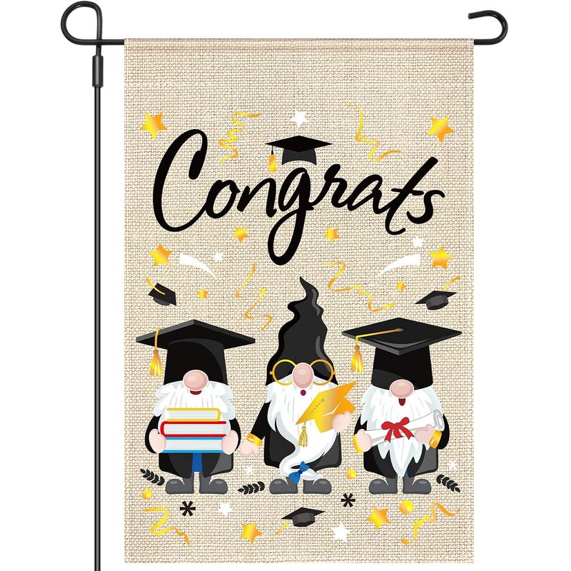 Tudomro Congrats Graduation Garden Flag Class of 2022 Grad Garden Flag Gnome Vertical Double Sided 2022 Graduation Yard Flag for Indoor Outdoor Yard Decorations, 11.8 x 17.7 Inch - Image 1