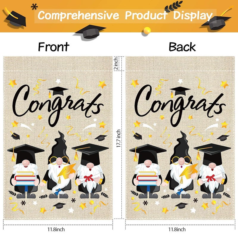 Tudomro Congrats Graduation Garden Flag Class of 2022 Grad Garden Flag Gnome Vertical Double Sided 2022 Graduation Yard Flag for Indoor Outdoor Yard Decorations, 11.8 x 17.7 Inch - Image 2