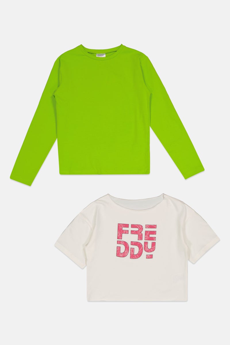 FREDDY سويت شيرتات بنات أطفال بأكمام طويلة بطبعة جرافيك، أخضر - Image 3