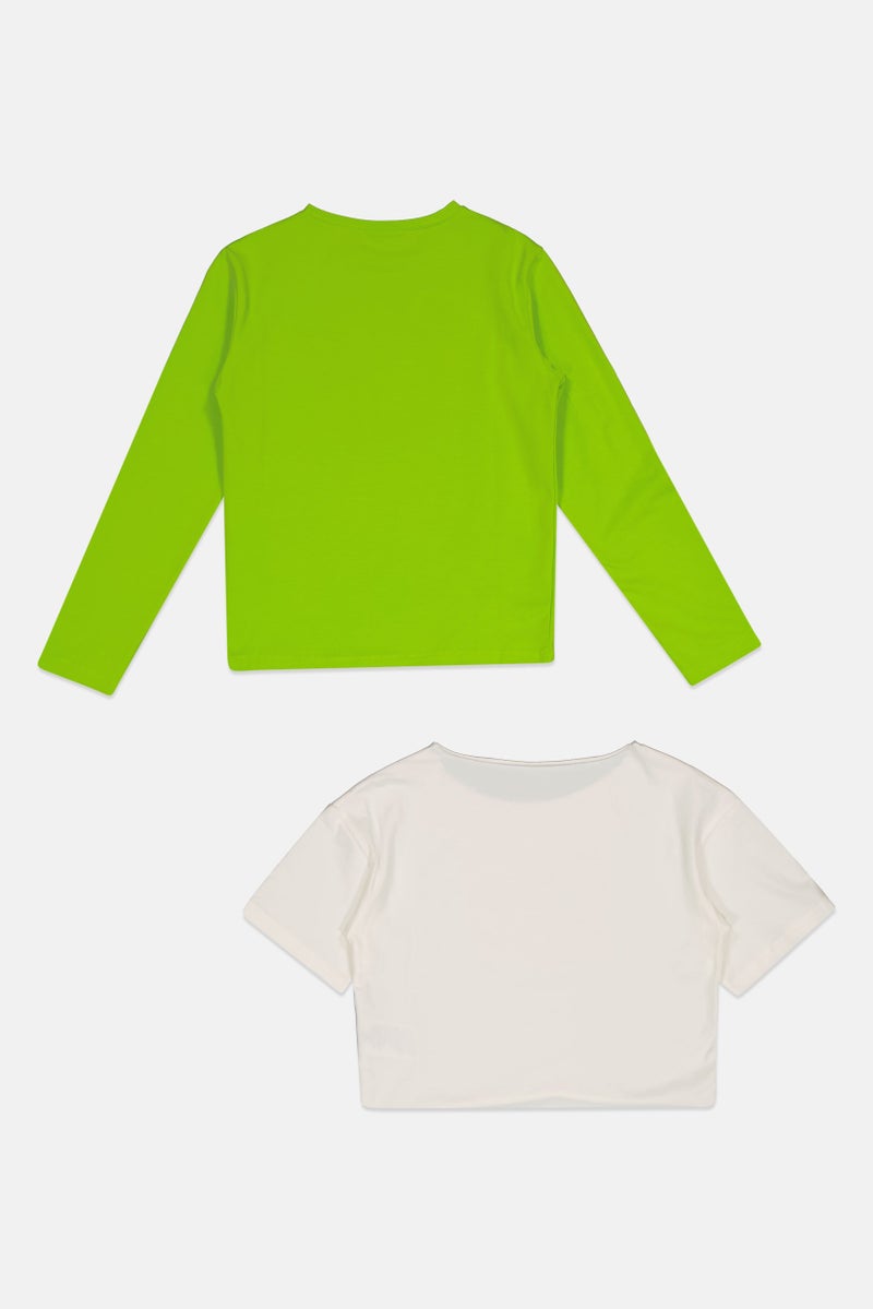 FREDDY سويت شيرتات بنات أطفال بأكمام طويلة بطبعة جرافيك، أخضر - Image 2