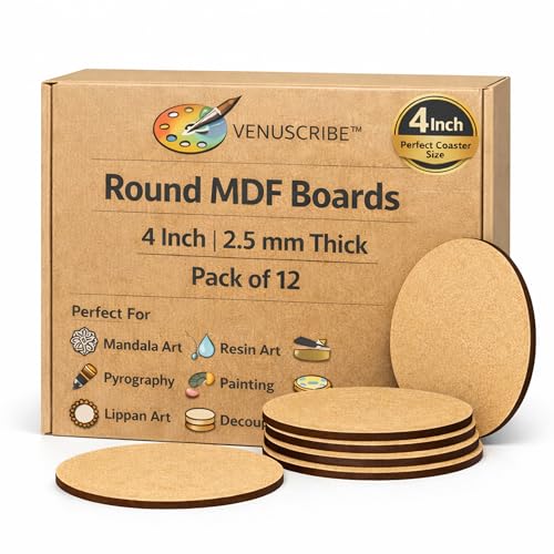 Venuscribe MDF Circles for Craft – 4 Inch Round MDF Boards, 2.5 mm Thick (Pack of 12) | Lightweight Craft Wood Discs for Decoupage, Mandala Painting, Resin Art, Pyrography, Coasters & DIY Decor - Image 1