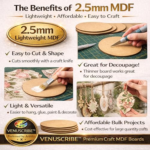 Venuscribe MDF Circles for Craft – 4 Inch Round MDF Boards, 2.5 mm Thick (Pack of 12) | Lightweight Craft Wood Discs for Decoupage, Mandala Painting, Resin Art, Pyrography, Coasters & DIY Decor - Image 2