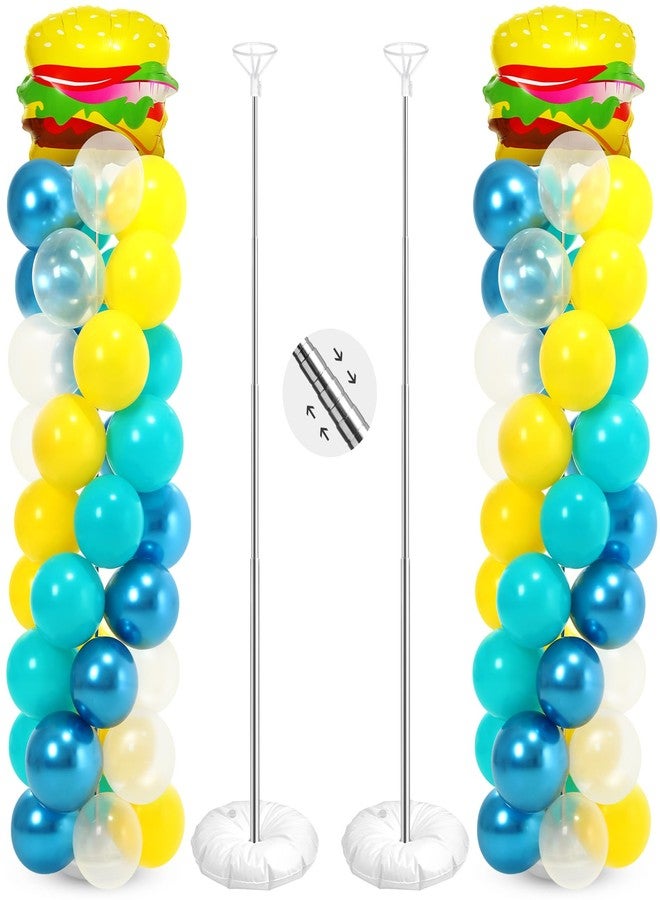 هونغداو طقم حامل أعمدة بالونات إسفنجية من هونغداو (مجموعتان) - بالونات كرتونية لتزيين حفلات أعياد الميلاد، يتضمن بالون هامبرغر من الألومنيوم، بالونات زرقاء وصفراء مع أعواد حاملة، مثالي لحفلات أعياد الميلاد الكرتونية. - Image 1