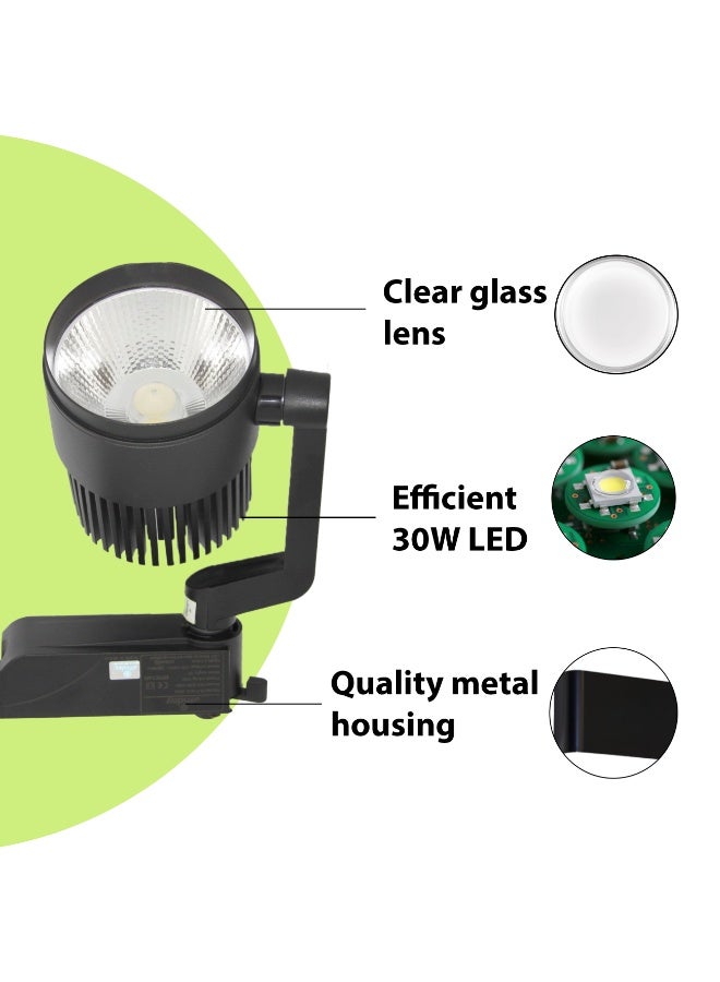 Alfriday 30W LED Track Light Head, 3000K Warm White Accent Lighting, High Lumen COB Spot Light with Metal Housing & Clear Glass Lens, Modern Indoor Ceiling Track Lighting for Gallery, Kitchen & Retail - Black - Image 2
