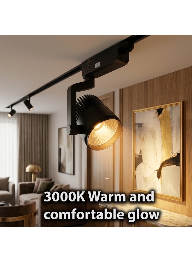 Alfriday 30W LED Track Light Head, 3000K Warm White Accent Lighting, High Lumen COB Spot Light with Metal Housing & Clear Glass Lens, Modern Indoor Ceiling Track Lighting for Gallery, Kitchen & Retail - Black - Image 3