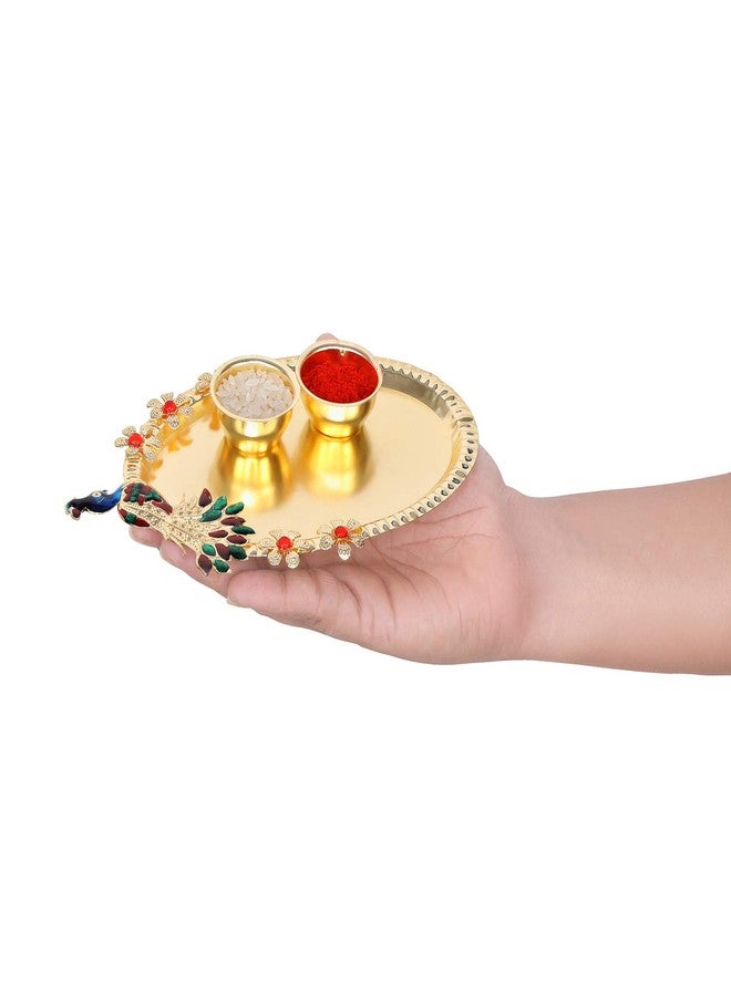 Accessher Traditional Elegant Beads Bhaiyya Bhabhi Lumba Rakhi for Beloved Brother with Acrylic Peacock Pooja Thali, Roli Kumkum Packets and Happy Rakshabandhan Card - Image 4
