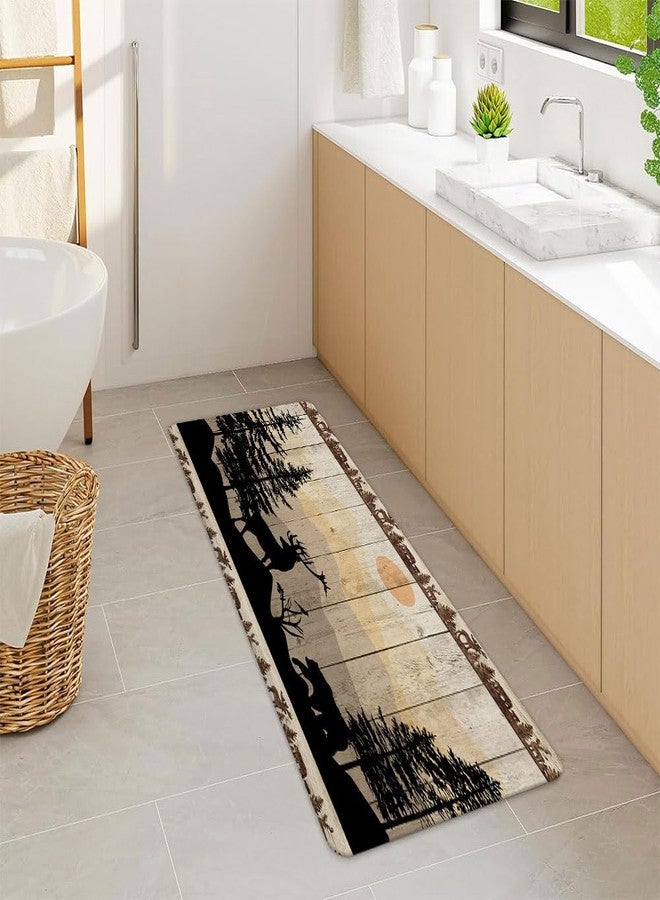 NYMB Rustic Cabin Bath Rugs for Bathroom, Cute Bear Deer Forest Print on Country Farmhouse Lodge Wooden Board Bathroom Rug Bath Mat Set Floor Mats, Wild Animas Vintage Doormat, (16X48) - Image 4