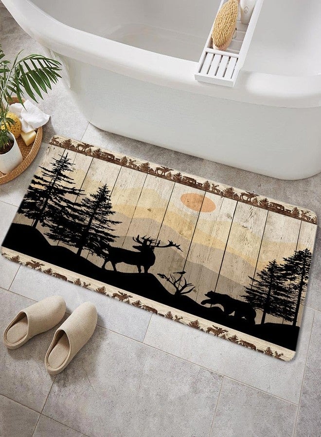 NYMB Rustic Cabin Bath Rugs for Bathroom, Cute Bear Deer Forest Print on Country Farmhouse Lodge Wooden Board Bathroom Rug Bath Mat Set Floor Mats, Wild Animas Vintage Doormat, (16X48) - Image 1