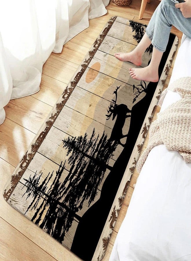 NYMB Rustic Cabin Bath Rugs for Bathroom, Cute Bear Deer Forest Print on Country Farmhouse Lodge Wooden Board Bathroom Rug Bath Mat Set Floor Mats, Wild Animas Vintage Doormat, (16X48) - Image 2