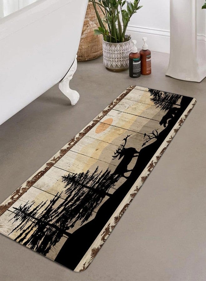NYMB Rustic Cabin Bath Rugs for Bathroom, Cute Bear Deer Forest Print on Country Farmhouse Lodge Wooden Board Bathroom Rug Bath Mat Set Floor Mats, Wild Animas Vintage Doormat, (16X48) - Image 5