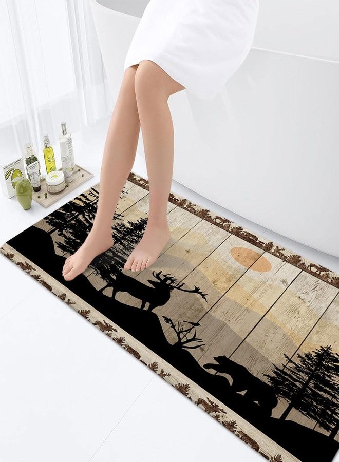 NYMB Rustic Cabin Bath Rugs for Bathroom, Cute Bear Deer Forest Print on Country Farmhouse Lodge Wooden Board Bathroom Rug Bath Mat Set Floor Mats, Wild Animas Vintage Doormat, (16X48) - Image 3