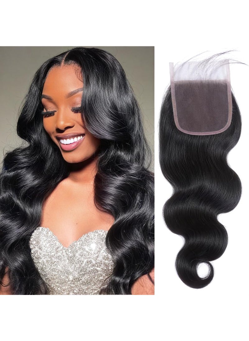 XSY XSY 5x5 HD Lace Closure Body Wave Transparent Lace Closure 12 Inch Brazilian Virgin Human Hair Body Wave Closure Pre Plucked with Baby Hair Free Part Natural Black 