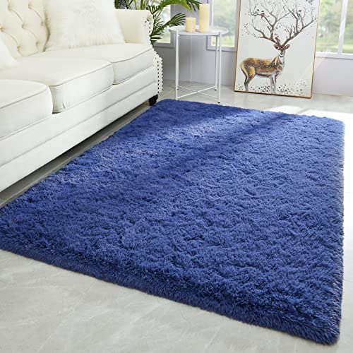 Merelax Modern Soft Fluffy Large Shaggy Rug for Bedroom Livingroom Dorm Kids Room Indoor Home Decorative NonSlip Plush Furry Fur Area Rugs Comfy Nursery Accent Floor Carpet 4x6 Light Navy