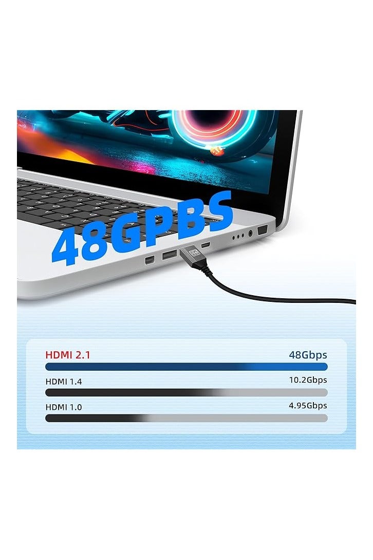 بروماس كابل محول HDMI صغير إلى HDMI بدقة 8K، زاوية قائمة 90 درجة من ذكر HDMI صغير إلى ذكر HDMI 8K@60Hz 4K@120Hz 48Gbps كابل HDMI 2.1 عالي السرعة، متوافق مع الكمبيوتر المحمول والتلفزيون وكاميرا الفيديو وما إلى ذلك (1 متر) - Image 2