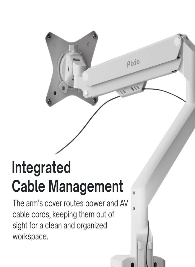 Pixio PS1S Wave White Single Monitor Arm Stand Desk Mount - Fits up to 32 inches Monitors and up to 19.8lbs. VESA Compatibility and Integrated Cable Management - Image 5