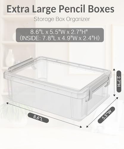 Sooez 6 Pack Extra Large Pencil Box Plastic Pencil Case Crayon Box Bulk Clear Marker Organizer Plastic Containers with Lid Stackable Storage Boxes for Craft Pen Art School Supply Blue - Image 3