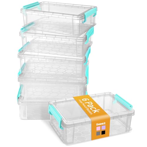 Sooez 6 Pack Extra Large Pencil Box Plastic Pencil Case Crayon Box Bulk Clear Marker Organizer Plastic Containers with Lid Stackable Storage Boxes for Craft Pen Art School Supply Blue - Image 1