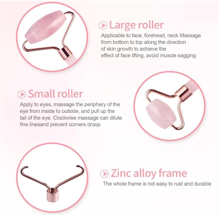 MARK Jade Roller and Gua Sha Set - Facial Tools, 100% Natural Rose Quartz Gua Sha Stone for Skin Care Routine, reduce wrinkles aging and eyes Puffines - Image 5