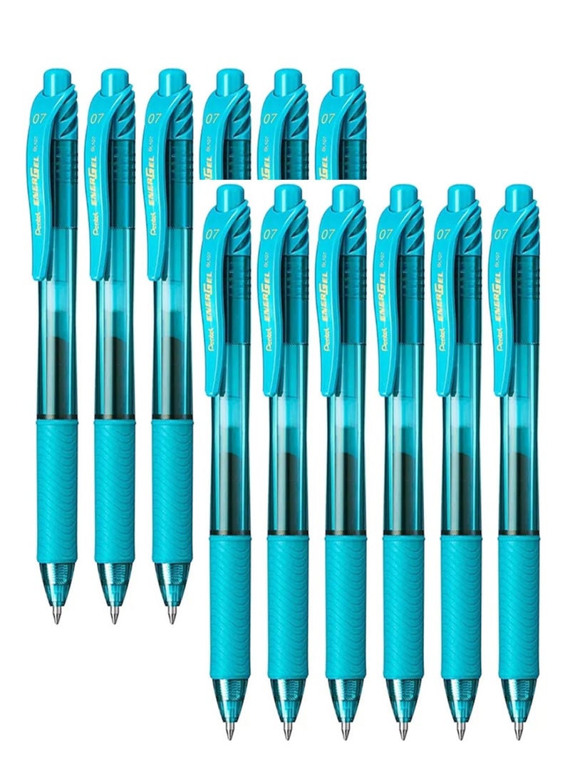Pentel 12-Piece Energel Gel Ink Pen 0.7mm Tip Turquoise Blue Ink - Image 1