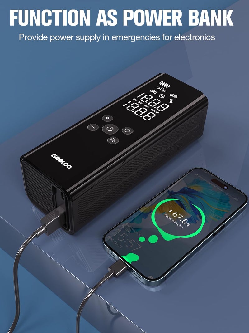 GOOLOO GT150 Tire Inflator Portable Air Compressor - Upgraded 150PSI & 2X Faster Air Pump for Car Tires with Auto-Shutoff, Cordless Air Pump for Cars, Bikes, Balls, Motorcycles, Bright LED Screen - Image 5