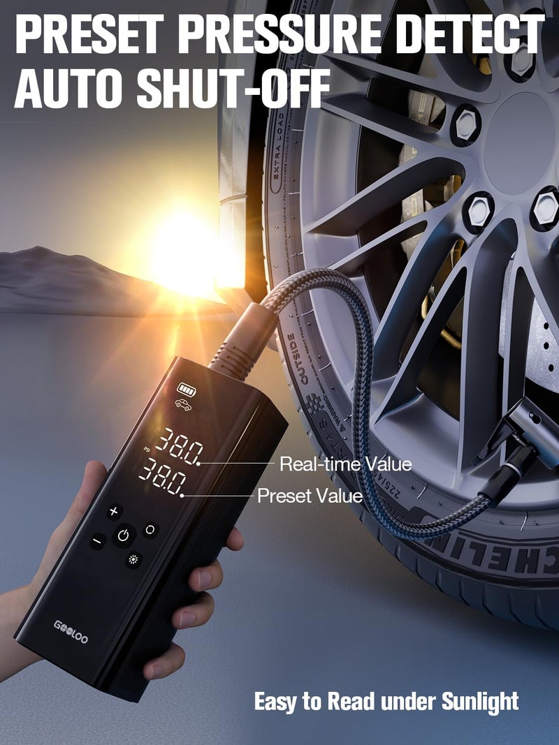 GOOLOO GT150 Tire Inflator Portable Air Compressor - Upgraded 150PSI & 2X Faster Air Pump for Car Tires with Auto-Shutoff, Cordless Air Pump for Cars, Bikes, Balls, Motorcycles, Bright LED Screen - Image 3
