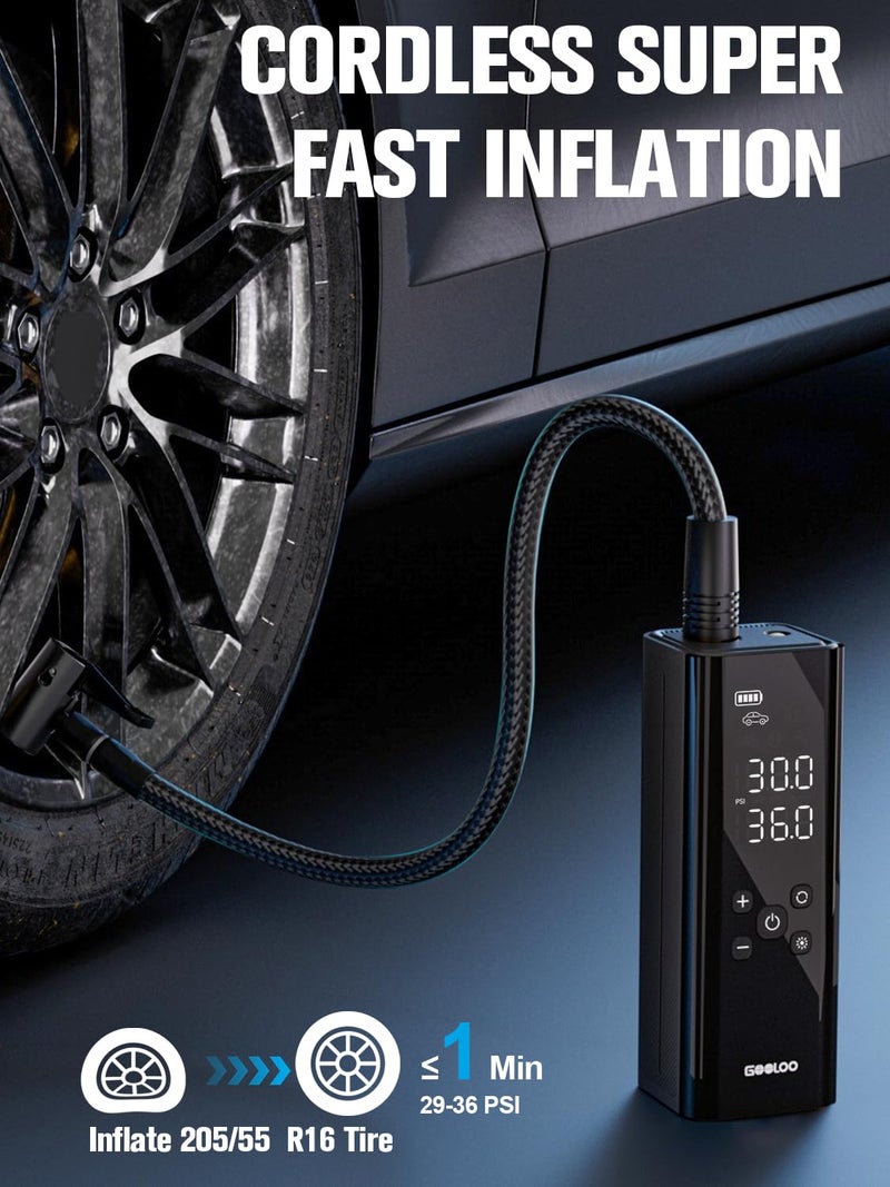 GOOLOO GT150 Tire Inflator Portable Air Compressor - Upgraded 150PSI & 2X Faster Air Pump for Car Tires with Auto-Shutoff, Cordless Air Pump for Cars, Bikes, Balls, Motorcycles, Bright LED Screen - Image 2