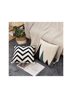 KASTWAVE Set of 4 Decorative Geometric 18 x 18 Inches Throw Pillow Cover s - Modern Pattern Linen Square Pillow Cushion Case for Sofa Couch Bed Home Outdoor Car (18" x 18", Beige/Black)  - Image 3