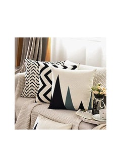 KASTWAVE Set of 4 Decorative Geometric 18 x 18 Inches Throw Pillow Cover s - Modern Pattern Linen Square Pillow Cushion Case for Sofa Couch Bed Home Outdoor Car (18" x 18", Beige/Black)  - Image 2