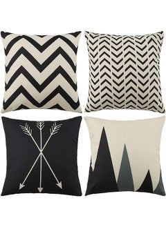 KASTWAVE Set of 4 Decorative Geometric 18 x 18 Inches Throw Pillow Cover s - Modern Pattern Linen Square Pillow Cushion Case for Sofa Couch Bed Home Outdoor Car (18" x 18", Beige/Black)  - Image 1