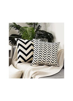 KASTWAVE Set of 4 Decorative Geometric 18 x 18 Inches Throw Pillow Cover s - Modern Pattern Linen Square Pillow Cushion Case for Sofa Couch Bed Home Outdoor Car (18" x 18", Beige/Black)  - Image 4